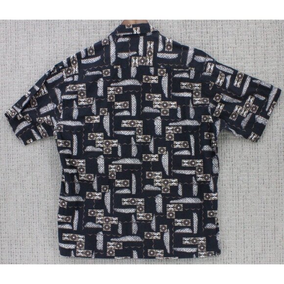 Vintage Moda Campia Moda Shirt Men XL Navy Blue Button Down Geometric Cotton 90s - Picture 7 of 9